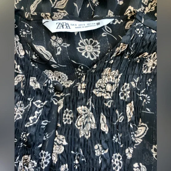 Zara Floral Black and Tan Dress - Picture 5 of 8